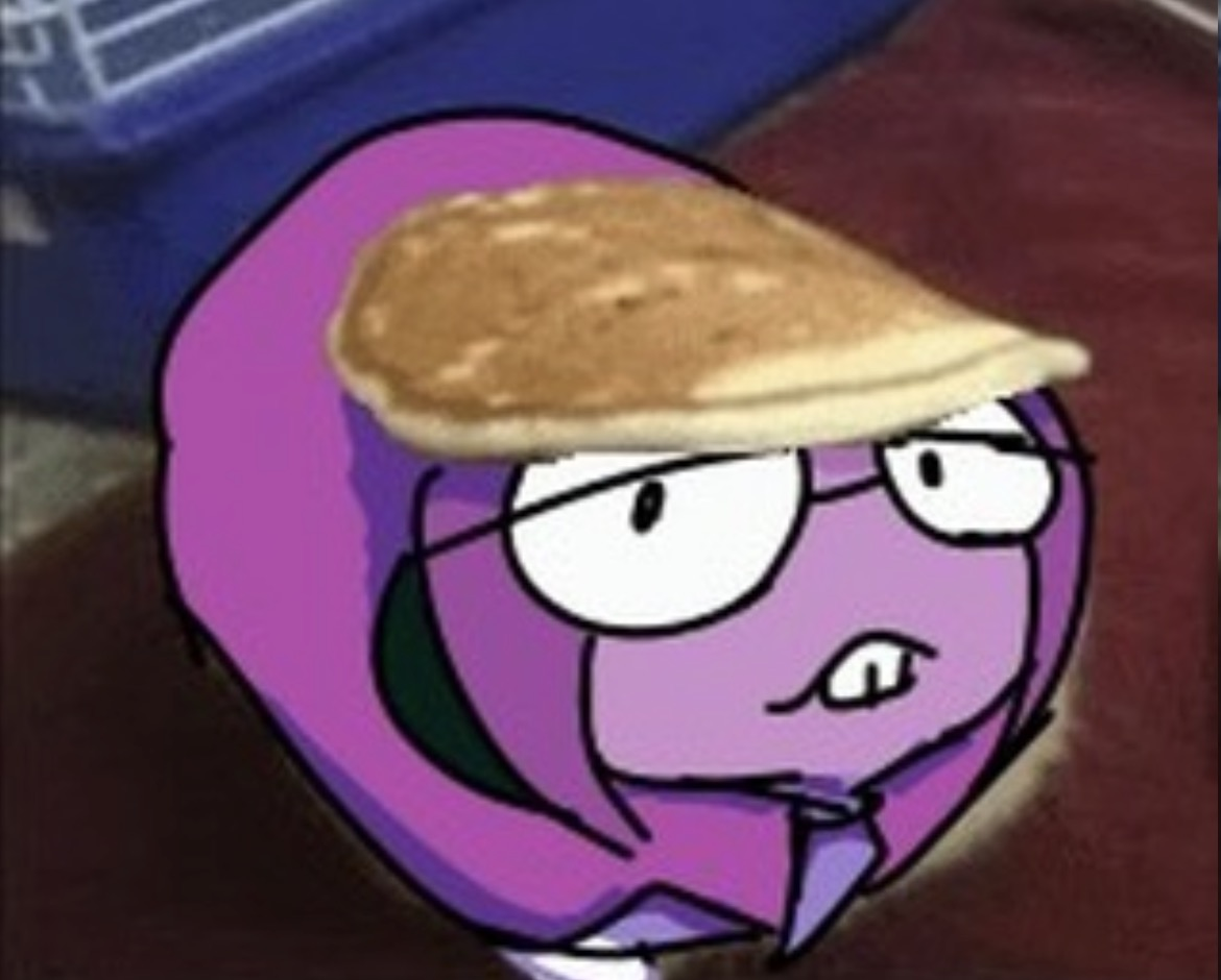 seth with a pancake on their head